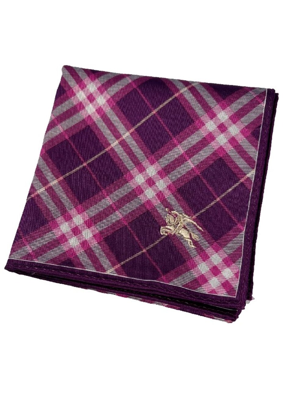 Burberry Cotton Plaid Scarf Embroidered Knight